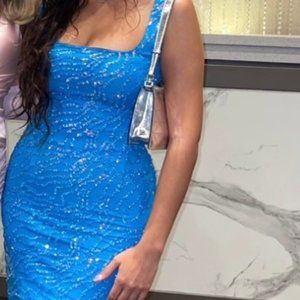 Blue Sequin Midi Dress